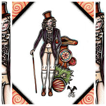 Load image into Gallery viewer, American Traditional tattoo flash sexy Willy Wonka pinup spitshade painting.
