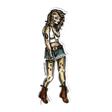 Load image into Gallery viewer, American traditional tattoo flash zombie pinup watercolor sticker.