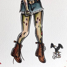 Load image into Gallery viewer, American Traditional tattoo flash sexy zombie pinup spitshade painting.