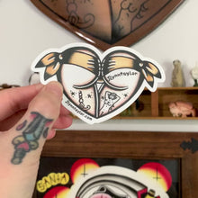 Load and play video in Gallery viewer, American Traditional tattoo flash Yellow Scrunch Butt Booty Heart watercolor sticker.