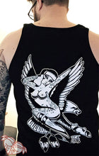 Load image into Gallery viewer, male wearing a tattoo style eagle and pinup black tank top.