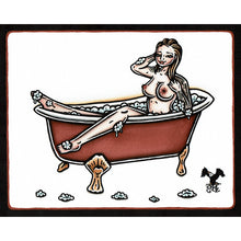 Load image into Gallery viewer, American traditional tattoo flash nude Bath Tub Pinup watercolor painting.