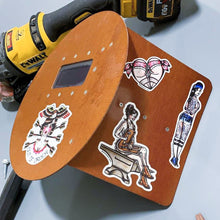 Load image into Gallery viewer, American traditional tattoo flash Blacksmith Pinup watercolor sticker.