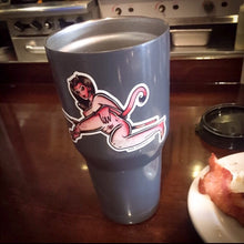 Load image into Gallery viewer, American traditional tattoo flash Horny Devil Pinup watercolor sticker.