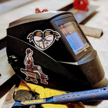 Load image into Gallery viewer, American traditional tattoo flash Blacksmith Pinup watercolor sticker.