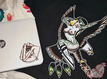 Load image into Gallery viewer, American traditional nude bent back yoga Pinup watercolor sticker.
