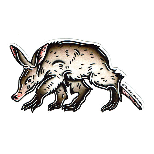 American traditional tattoo flash wildlife illustration Aardvark watercolor sticker.