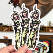Load image into Gallery viewer, American traditional tattoo flash Belly Dancer Pinup watercolor sticker.
