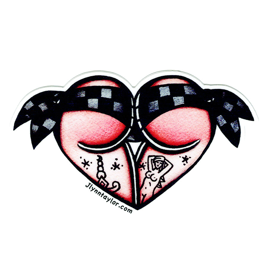 American traditional tattoo flash Black and Gray Checkered  Scrunch Butt Heart watercolor Sticker.