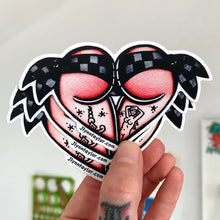 Load image into Gallery viewer, American traditional tattoo flash Black and Gray Checkered  Scrunch Butt Heart watercolor Stickers.
