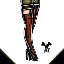 Load image into Gallery viewer, American traditional tattoo flash US Air Force bomber Pinup ink and watercolor painting.
