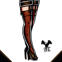 Load image into Gallery viewer, American traditional tattoo flash US Air Force bomber Pinup ink and watercolor painting.
