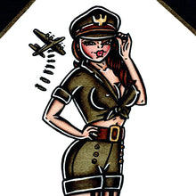Load image into Gallery viewer, American traditional tattoo flash US Air Force bomber Pinup ink and watercolor painting.
