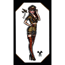 Load image into Gallery viewer, American traditional tattoo flash US Air Force bomber Pinup ink and watercolor painting.
