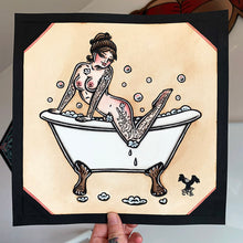 Load image into Gallery viewer, American traditional tattoo flash Bubble Bath Pinup watercolor painting.
