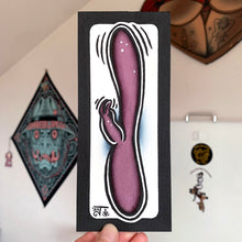 Load image into Gallery viewer, American traditional tattoo flash illustration Bunny Rabbit Vibrator watercolor painting.
