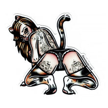 Load image into Gallery viewer, American traditional tattoo flash Calico Kitten Pinup watercolor vinyl sticker.
