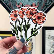 Load image into Gallery viewer, American traditional tattoo flash California Poppies Flower watercolor sticker.
