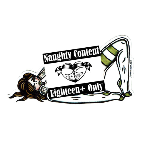 American traditional tattoo flash illustration Naughty Socks Nude Pinup Mature Content watercolor sticker.