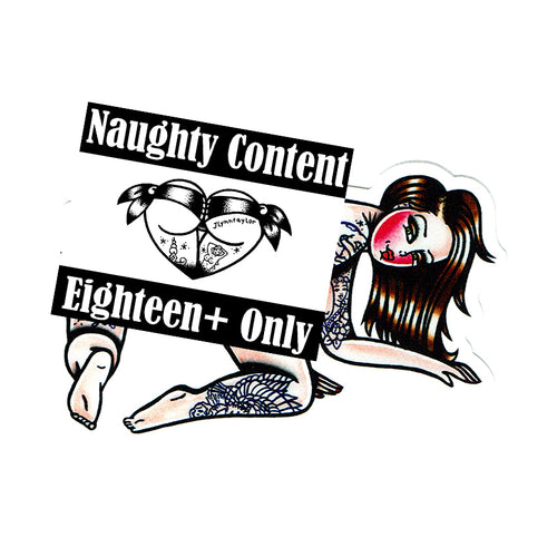 American traditional tattoo flash illustration naughty nude Peek-A-Boo Pinup watercolor sticker.