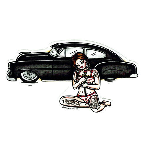American traditional tattoo Chevy Fleetline Pinup  watercolor Sticker.