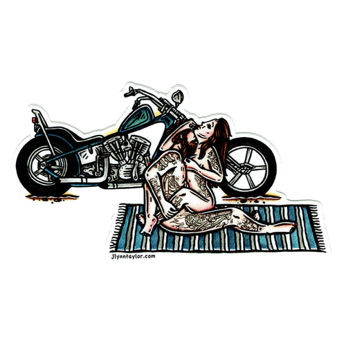 American traditional tattoo Chopper Motorcycle  Love Pinup watercolor Sticker.
