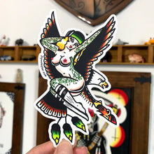 Load image into Gallery viewer, American traditional tattoo flash Illustration Eagle Skateboard Pinup watercolor sticker.
