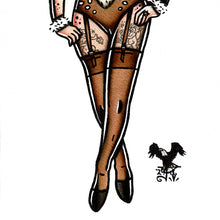 Load image into Gallery viewer, American traditional tattoo flash Fawn Deer Pinup watercolor painting.
