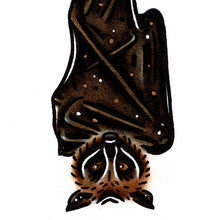 Load image into Gallery viewer, American traditional tattoo flash wildlife illustration Large Flying Fox Fruit Bat watercolor painting.
