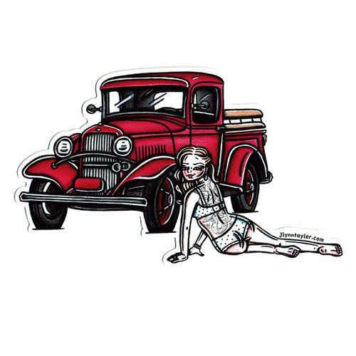American traditional tattoo flash classic Ford Model A Pickup Pinup watercolor sticker.