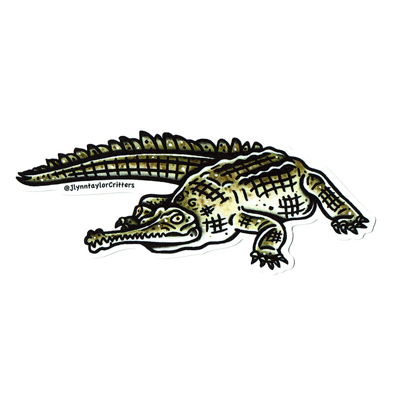 American traditional tattoo flash wildlife illustration Gharial watercolor sticker.