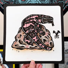 Load image into Gallery viewer, American traditional tattoo flash wildlife illustration Gila Monster Lizard watercolor painting.
