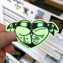 Load image into Gallery viewer, Glow in the Dark Scrunch Butt Booty Heart vinyl sticker.
