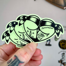 Load image into Gallery viewer, Glow in the Dark Scrunch Butt Booty Heart vinyl stickers.
