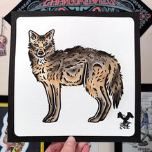 Load image into Gallery viewer, American traditional tattoo flash wildlife illustration Golden Jackal watercolor painting.
