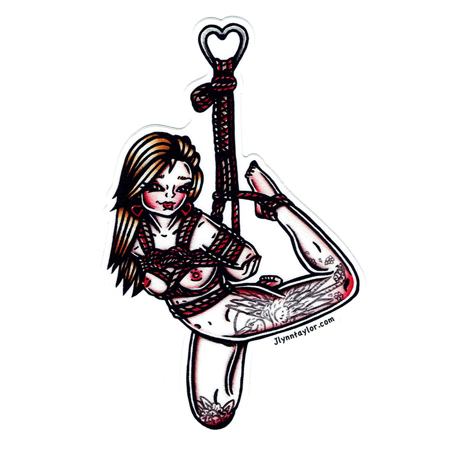 American traditional tattoo Heart Rope Shiabri Bondage Pinup  watercolor Sticker.