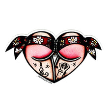 Load image into Gallery viewer, American traditional tattoo flash Hippie Floral Scrunch Butt Heart watercolor Sticker.
