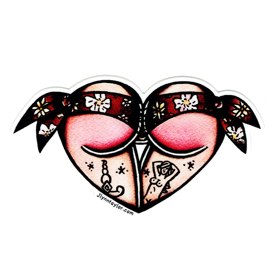 American traditional tattoo flash Hippie Floral Scrunch Butt Heart watercolor Sticker.