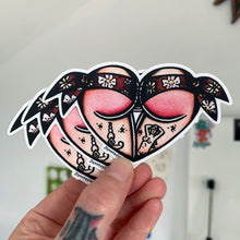 Load image into Gallery viewer, American traditional tattoo flash Hippie Floral Scrunch Butt Heart watercolor Stickers.
