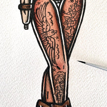 Load image into Gallery viewer, Holster Western Cowgirl Pinup watercolor painting.
