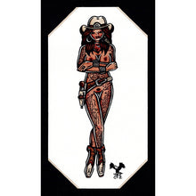 Load image into Gallery viewer, Holster Western Cowgirl Pinup watercolor painting.
