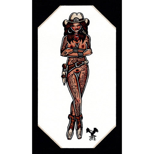 Holster Western Cowgirl Pinup watercolor painting.