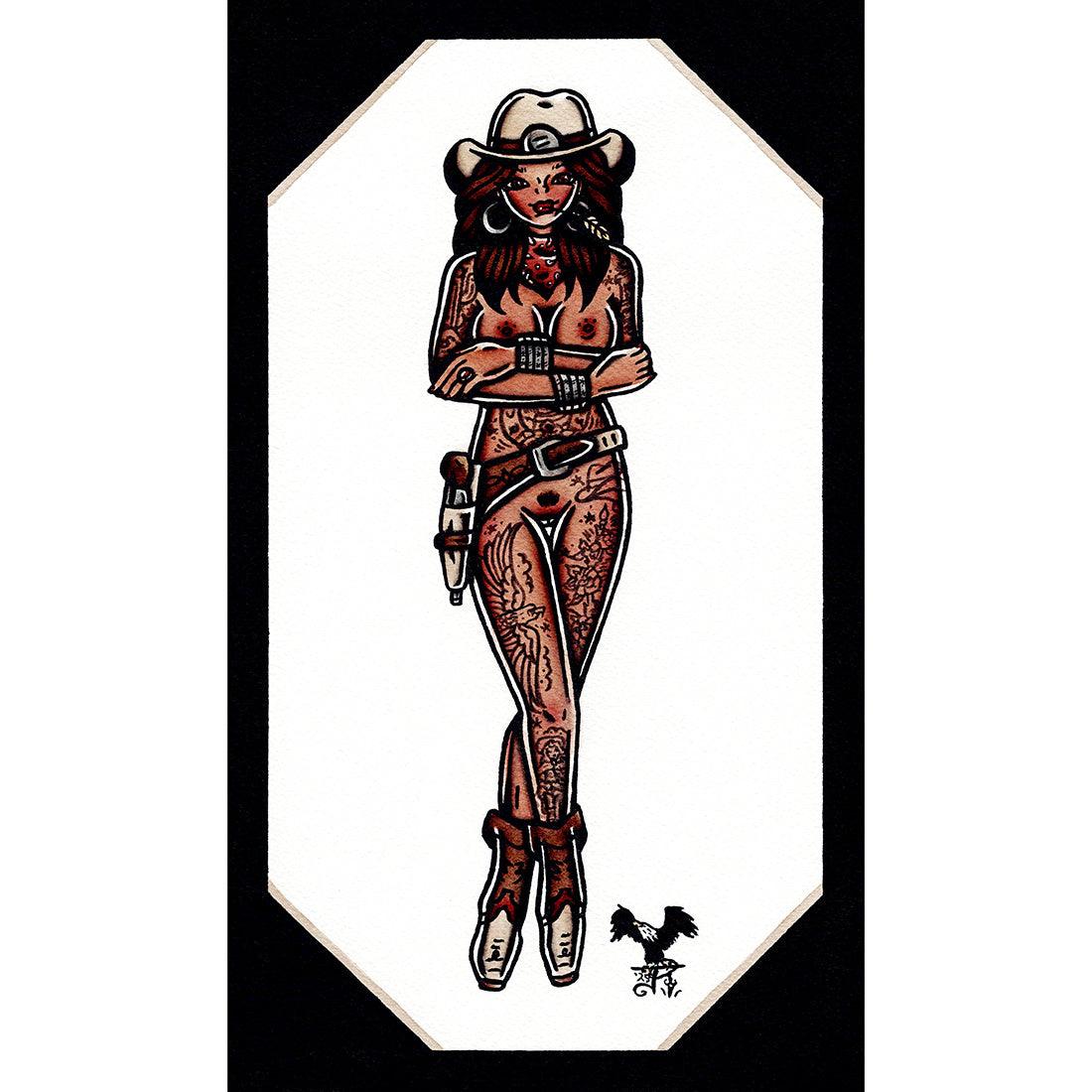 Holster Western Cowgirl Pinup watercolor painting.