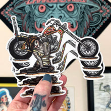 Load image into Gallery viewer, American traditional tattoo flash Ironhead Sportster Chopper Pinup watercolor sticker.
