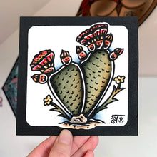 Load image into Gallery viewer, American traditional tattoo flash illustration Prickly Pear desert cactus watercolor painting.
