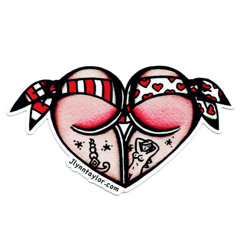 American traditional tattoo flash Jester Scrunch Butt Heart watercolor Sticker.