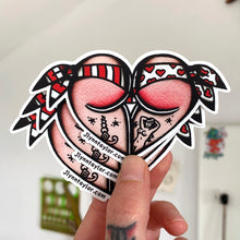 Load image into Gallery viewer, American traditional tattoo flash Jester Scrunch Butt Heart watercolor Stickers.
