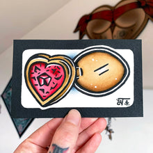 Load image into Gallery viewer, American traditional tattoo flash illustration Gold Jewel Heart Butt Plug watercolor painting.
