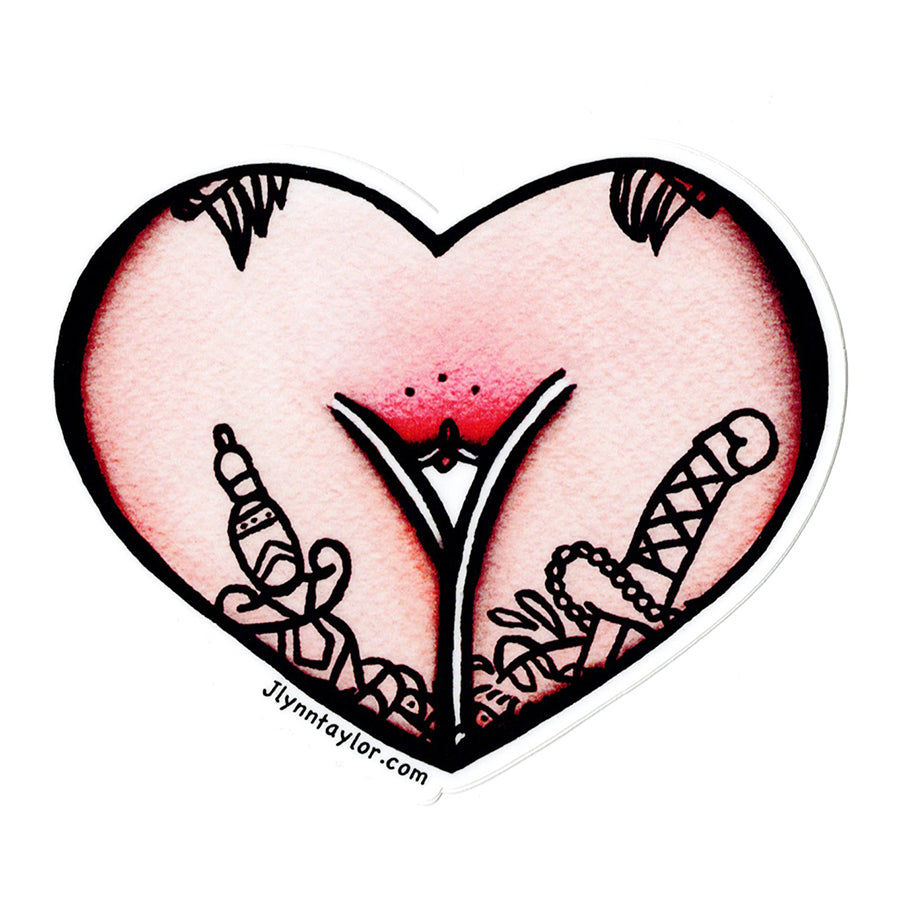 American traditional tattoo flash Jlynntaylor Nude Front Heart watercolor Sticker.