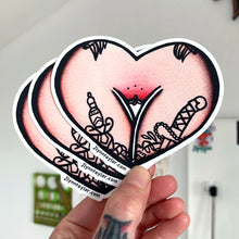 Load image into Gallery viewer, American traditional tattoo flash Jlynntaylor naughty front Heart watercolor sticker.

